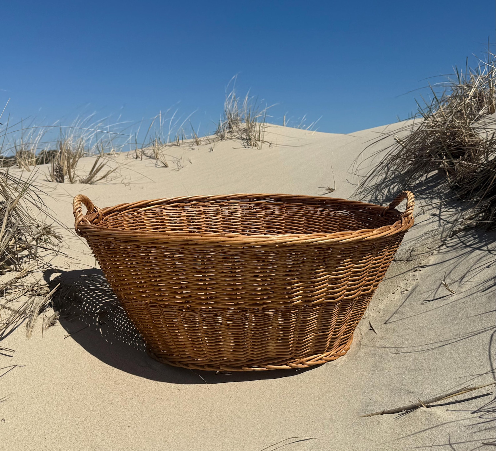 Large Vintage Wicker Laundry Basket: Handwoven 29" x 22" x 12"