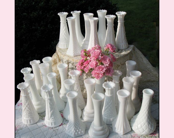 Vintage Milk Glass Bud Vase Collection of Ten / Milk Glass Vases