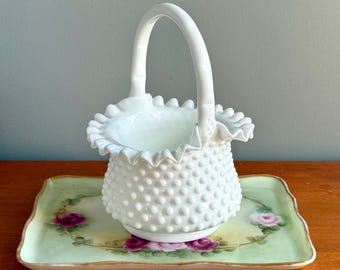 Panier Fenton en verre lacté : pré-logo Fenton