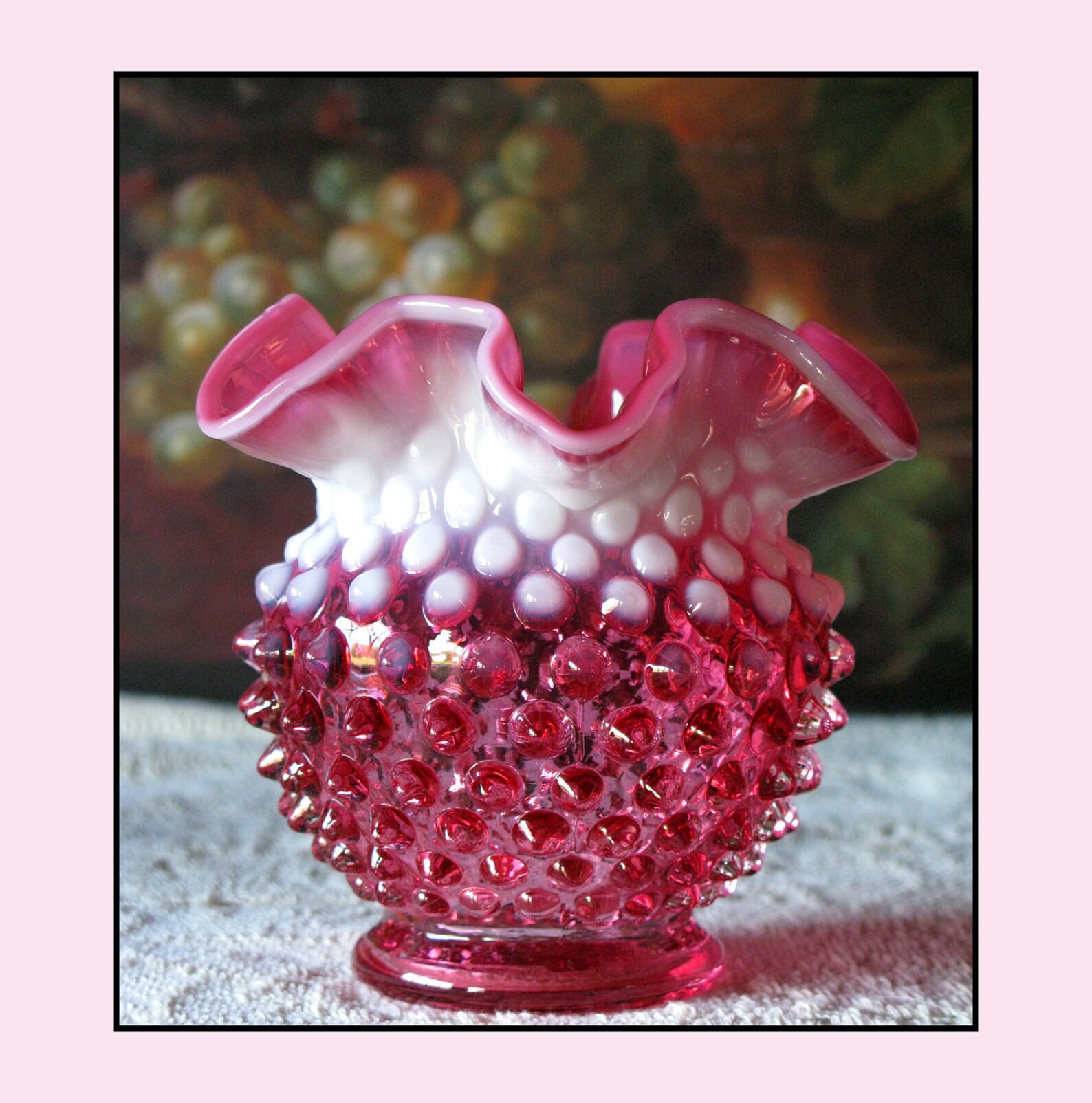 Cranberry Fenton Hobnail Ruffled and Crimped Vase Etsy