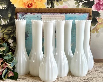 Translucent and Ribbed Milk Glass Bud Vases / Vintage Milk Glass Centerpieces / Sold in Collections of Five or Ten / Wedding Decor