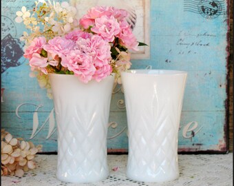 Milk Glass Vases / Wedding Centerpieces/ White Milk Glass / Vintage Milk Glass / Anchor Hocking Milk Glass / Farmhouse Decor