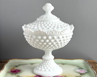 Bonbonnière sur pied Fenton pour lait : clous Fenton vintage