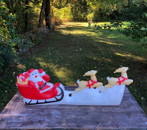 Vintage Union Products Santa Sleigh With Reindeer Blow Mold Etsy