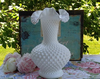 MOTHER'S DAY GIFT / Fenton Milk Glass Hobnail Vase / Mid-Century Modern Milk Glass Vase / Fenton Milk Glass Centerpiece /Wedding Milk Glass