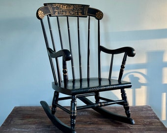 Vintage Child's Rocking Chair / Hitchcock Style Rocking Chair by S. Bent & Brothers / Child’s Furniture / Child’s Reading Chair / Stenciled