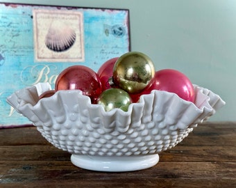 Fenton Milk Glass Bowl / Milk Glass Hobnail Wedding Centerpiece by Fenton / Milk Glass Bowl/ Fenton Centerpiece / Farmhouse Milk Glass Decor