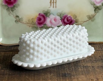Vintage Fenton Hobnail Milk Glass Butter Dish/ HTF