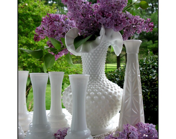 Vintage Milk Glass Vase Wedding Centerpiece Etsy