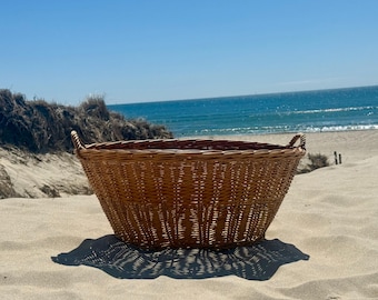 Grand panier à linge vintage en osier : tissé à la main 69 x 22 po x 12 po