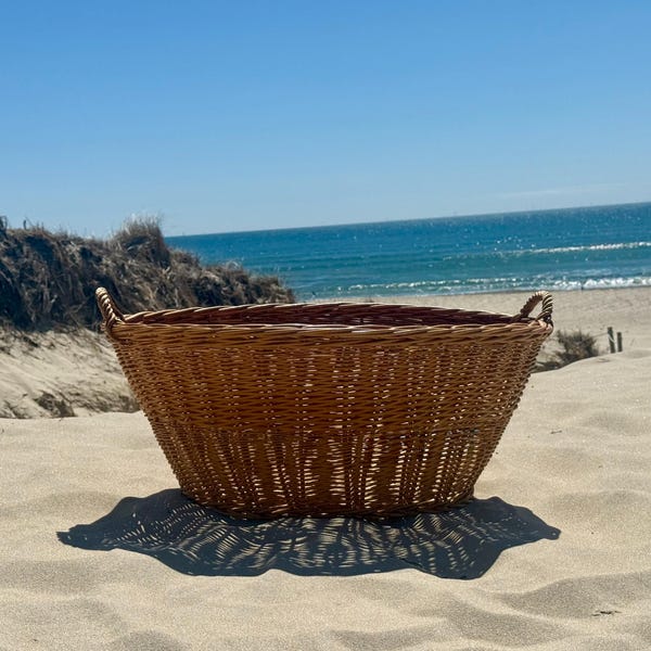 Grand panier à linge vintage en osier : tissé à la main 69 x 22 po x 12 po