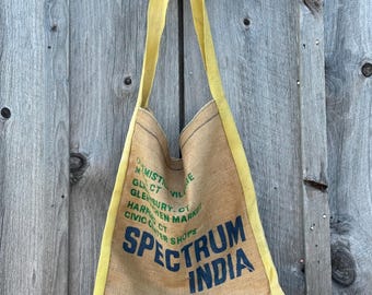 Sac cabas Inde Spectrum vintage en toile de jute : fashionista des années 1970