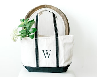 Personalized Canvas Tote Bag: Monogrammed Beach Bag, Black Trim