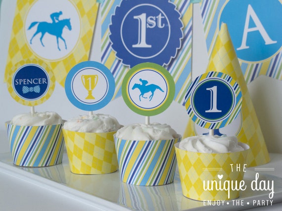 Kentucky Derby Birthday - Dapper Derby - horse racing - jockey themed - Cupcake Toppers - Printable Cupcake Toppers - Personalized // DER -0 Il_570xn
