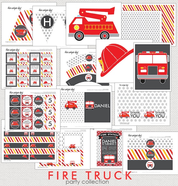 Fire Truck Birthday Party Package - Printable - Personalized // FIR- 09 Il_570xn