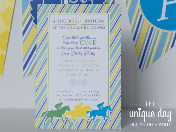 Kentucky Derby Birthday Invitation, Dapper Derby, Printable Invitation,Custom Printed Invitations - Personalized - horse racing // DER-01 Il_570xn