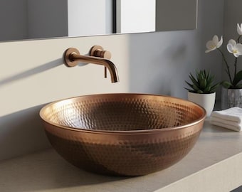 Handmade Hammered Copper Sink – Moroccan Honeycomb Vessel Basin