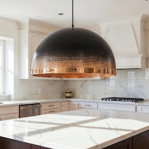 Handmade Hammered Copper Pendant Light: Black Dome, Moroccan Style