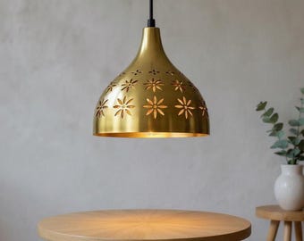 Handmade Brass Dome Pendant Light: Moroccan Floral Ceiling Fixture