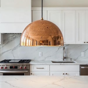 Handcrafted Hammered Copper Dome Pendant Light – Modern Moroccan Kitchen Island Lighting – Brass Interior Lamp