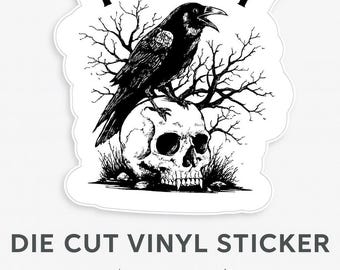 Crow Skull Sticker: Gothic Raven Vinyl Decal - F-CAW-F