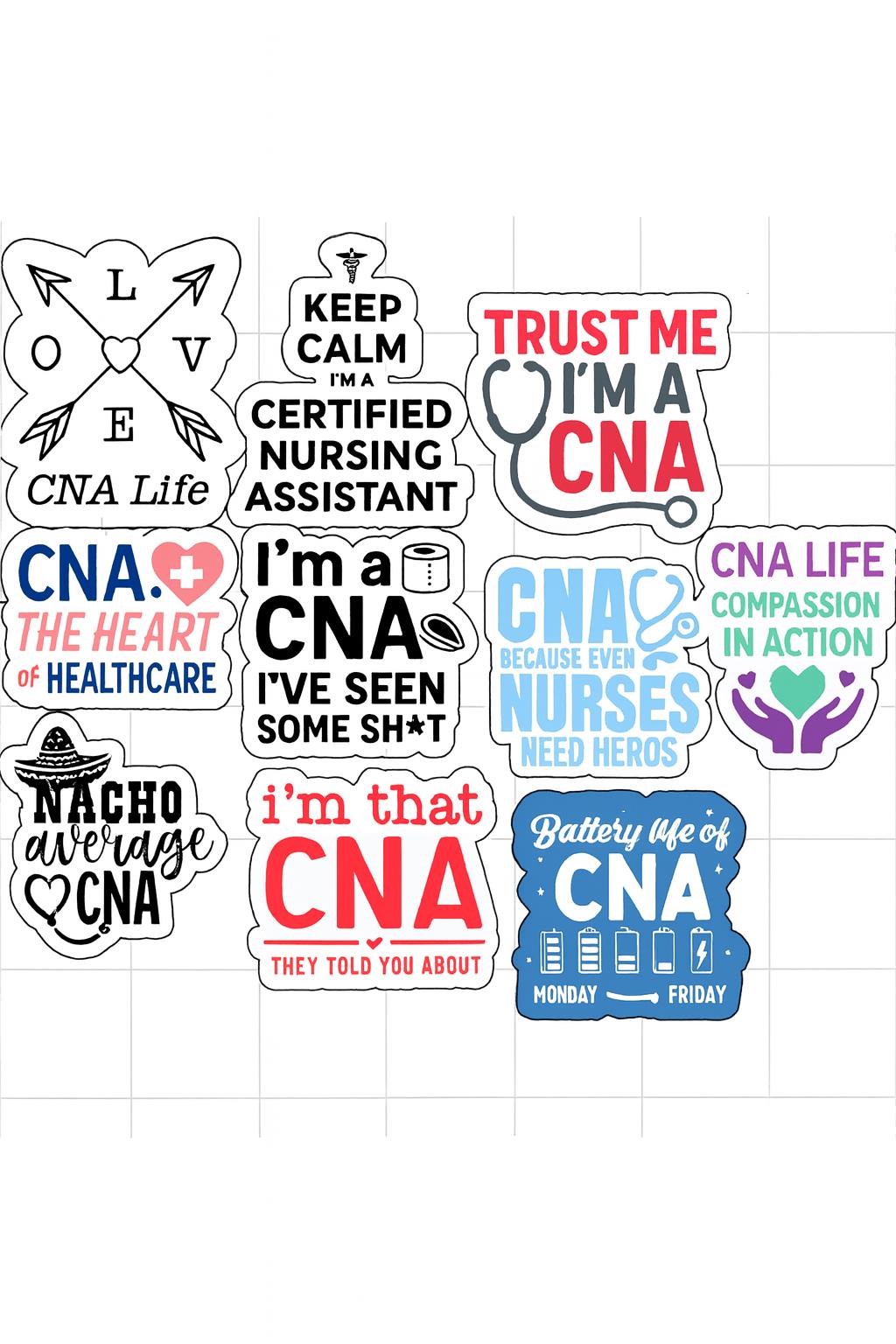 10 Pack CNA Die Cut Stickers Waterproof Vinyl, Funny Certified Nursing ...