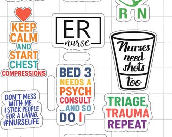Funny ER Nurse Sticker Pack of 10 Waterproof Vinyl Stickers for Nurses, Medical Humor