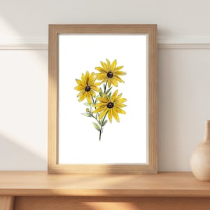 Black-Eyed Susan Watercolor Artwork Yellow Flower Wall Art Farmhouse Decor Floral Art Flower Wall Print  Mother&#39;s Day Gift Minimalist Art