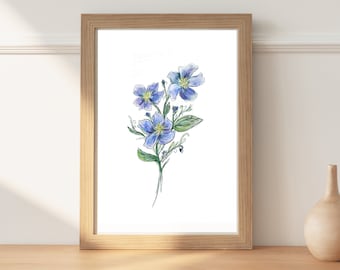 Arte de flores violetas del mes de nacimiento de febrero, obra de arte floral en acuarela, decoración de pared, regalo de cumpleaños de febrero para amigos, arte de pared para dormitorio