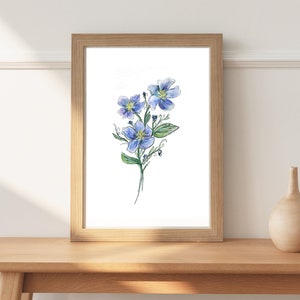 Violet Watercolor Art Purple Flower Wall Print Floral Decor Pretty Flower Painting for Living Room Simple Art for Entryway Hamptons Decor
