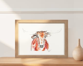 Longhorn Original Watercolor Print