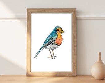 Robin Watercolor Illustration, Original Sketch Artwork, Robin Art, Bird Art, Animal Art, Robin Gifts
