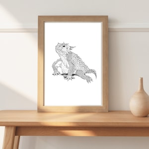 Horned Frog, Horned Toad Illustration Art, Original Drawing, Texas Artwork, Minimalist Animal Wall Print, TCU Gifts, Southern Decor