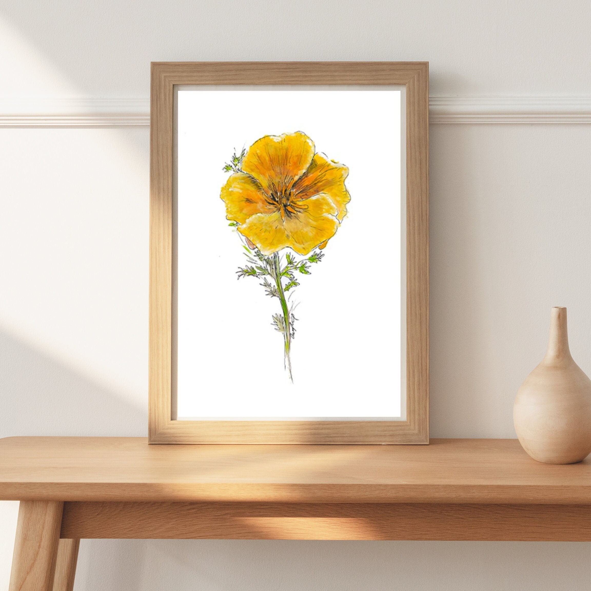 California Poppy Watercolor Illustration, Farmhouse Wall Decor, Poppy ...