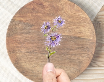 Aster Clear Flower Sticker | September Birth Month Flower Watercolor Vinyl