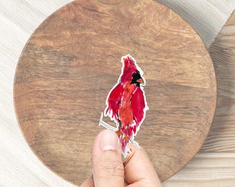 Pegatina de pájaro cardenal, pegatina de pájaro colorido, pegatinas lindas de pájaro rojo, pájaro de acuarela, arte ilustrado a mano, pegatina de pájaro para computadora portátil, regalo para amigo