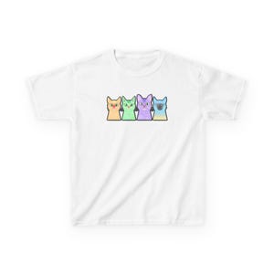 Colorful Cat Cartoon Kids Tee, Cute Cat Shirt, Kids Birthday Gift, Animal Lovers Clothing, Fun Summer Top, Gift for Pet Lovers