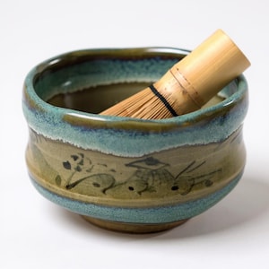 Handmade Matcha Bowl – Green Ceramic Chawan for Matcha Latte, Tea Ritual, Gift for Her, Japanese Wabi Sabi Aesthetic