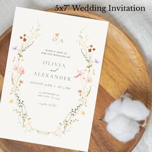 Modèle de faire-part de mariage floral - Toile d'invitation modifiable - Carte de mariage imprimable - Téléchargement numérique - Mariage bohème dans un jardin.