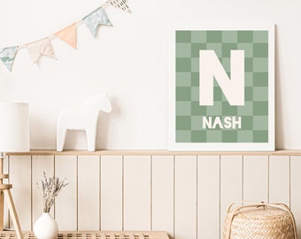 Custom Name Art, Downloadable Nursery Art, Printable Kid Room Decor, Checkerboard Kids Room, Boho Nursery Wall Art, Baby Name Art Printable