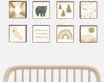 Camping boho nursery decor, choose 8 designs, california nursery decor, animal prints, geometric print, camping nursery art, boho nursery