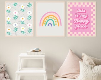 rainbow art prints for floral nursery art print for happy place decor for boho nursery art room DIGITAL DOWNLOAD 8x10 11x14 12x16 16x20