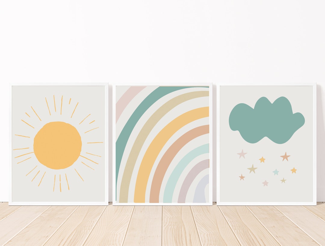Rainbow Art for Modern Kids Room Sun Art Print for Boho Nursery Cloud