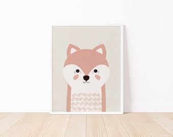 Fox Woodland Animal Digital Print, Playroom Printable Poster, Baby and Kid Room Decor, Playroom Prints Wall Art, Nursery art, Midcentury