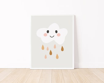 Cloud nursery art rain kids wall art baby gift for nursery wall art kids room art boho nursery print DIGITAL DOWNLOAD raindrops nursery art