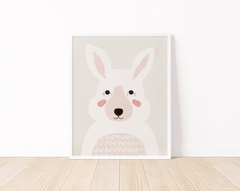 Rabbit Woodland Animal Digital Print, Playroom Printable Poster, Baby and Kid Room Decor, Playroom Prints Wall Art, Nursery art, Midcentury