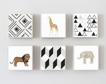 safari nursery art, choose 6 art block prints, animal prints, nursery decor, jungle nursery, animal prints, geometric prints, boho nursery