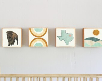 boho southwest nursery prints nursery decor - boho sun art for nursery -neutral boho buffalo nursery art blocks, kids playroom art