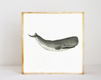 whale art nautical nursery art,  beach nursery decor, whale art for nursery- 5x5 art block- kid room decor- art- redtilestudio, nursery art