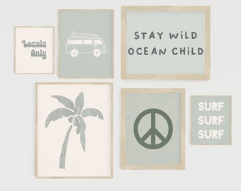 surf boho gallery wall art, set of 6 prints, nursery surf print, boho beach printable, surfer nursery, DIGITAL DOWNLOAD, coastal nursery art